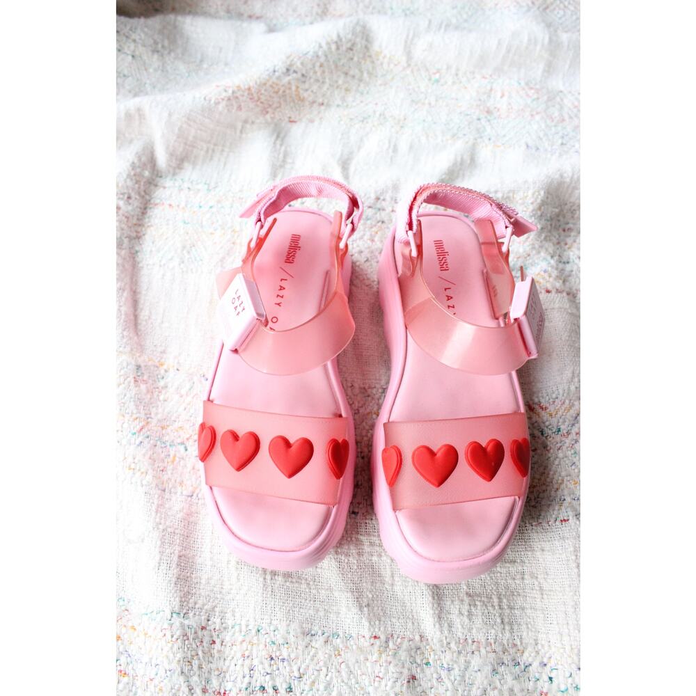 Lazy Oaf Melissa Pink Heart Platform Sandals Size 7 - Picture 2 of 5